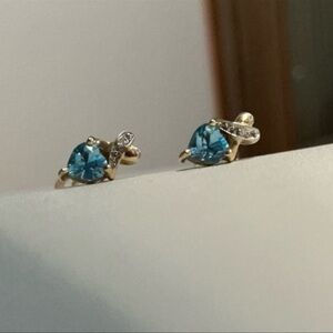 SAMUEL B BENHAM 14K Gold Swiss Blue Topaz Hearts Diamond Accent Earrings